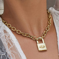 Evil Eye Padlock Necklace- Gold View 2