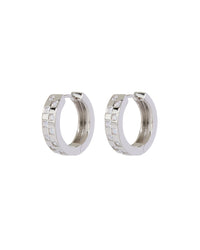 Checkerboard Pave Hoops- Silver View 1