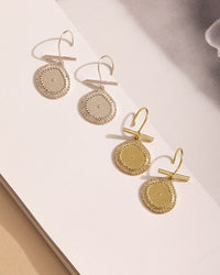 Pave Coin Hook Earrings- Gold View 3