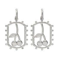 Cherry Dog Tag Hoops- Silver