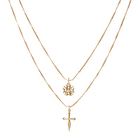 The Double Fleur Cross Necklace- Gold