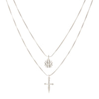 The Double Fleur Cross Necklace- Silver View 1