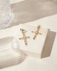The Baguette Cross Earrings- Gold View 3