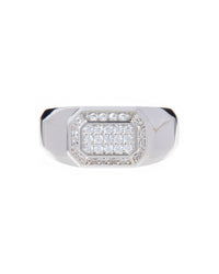 Faceted Diamond Signet Ring- Silver View 1