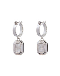 Faceted Diamond Statement Hoops- Silver View 1