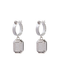 Faceted Diamond Statement Hoops- Silver