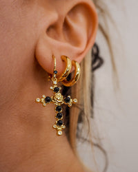 Onyx Rose Cross Hoops- Gold View 4