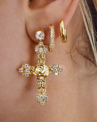 Rosa Cross Statement Earrings- Gold View 3