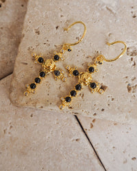 Onyx Rose Cross Hoops- Silver View 3