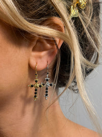 Onyx Rose Cross Hoops- Gold view 2