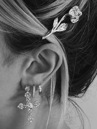 Rosa Cross Statement Earrings- Silver View 2