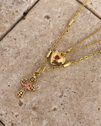 Cross My Heart Charm Necklace- Gold View 4