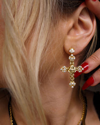 Rosa Cross Statement Earrings- Gold view 2