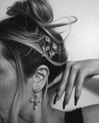Rosa Cross Statement Earrings- Silver View 4