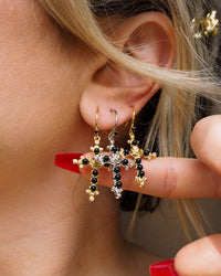 Onyx Rose Cross Hoops- Silver View 4