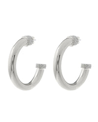 XL Pave Tip Tube Hoops- Silver View 1