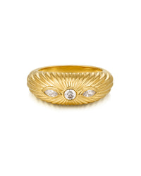 Florette Ridged Signet Ring- Gold View 1