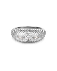 Florette Ridged Signet Ring- Silver