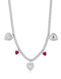 Hanging Hearts Charm Necklace- Silver View 1