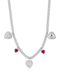 Hanging Hearts Charm Necklace- Silver