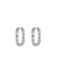 Hammered Chain Link Huggies- Silver