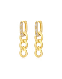 Hanging Pave Chain Link Huggies- Gold