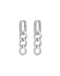 Hanging Pave Chain Link Huggies- Silver View 1