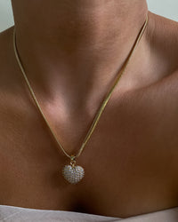 Pave Puffy Heart Necklace- Gold View 6