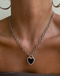 Pave Heart Pendant Necklace- Silver View 3
