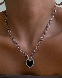 Pave Heart Pendant Necklace- Silver View 5