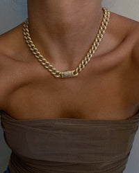 Pave Cuban Link Necklace- Gold view 2