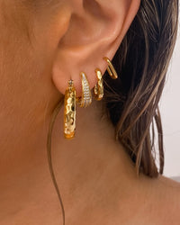 Hammered Chain Link Huggies- Gold View 6