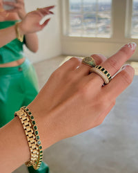 Bezel Emerald Ballier Ring- Emerald Green- Silver View 2