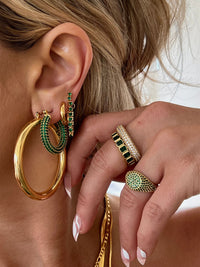 Pave Baby Amalfi Hoops- Emerald Green- Gold view 2