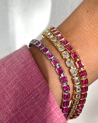 Bezel Emerald Ballier Bracelet- Pink- Silver view 2