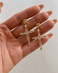 The Baguette Cross Earrings- Gold View 4