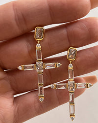 The Baguette Cross Earrings- Gold View 6