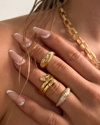 Florette Ridged Signet Ring- Gold View 5