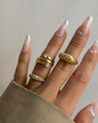 Florette Ridged Signet Ring- Gold View 13