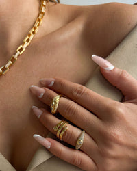 Florette Ridged Signet Ring- Gold View 16