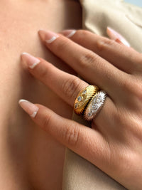 Florette Ridged Signet Ring- Gold View 17