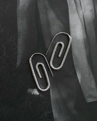 Pave Paper Clip Earrings- Silver View 3