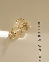 Pave Star Charm Hoops- Gold View 3