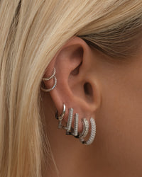 Pave Mini Boxer Hoops- Silver View 6