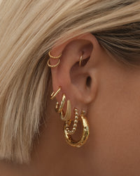 Hammered Chain Link Huggies- Gold view 2