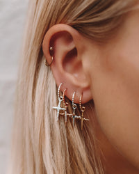 Pave Mini Cross Hoops- Rose Gold view 2
