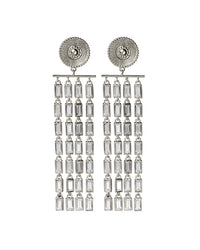 Baguette Drop Statement Earrings- Silver