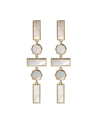 Mother of Pearl Mosaic Drop Earrings- Gold View 1