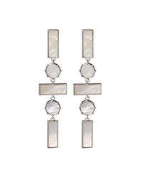 Mother of Pearl Mosaic Drop Earrings- Silver View 1