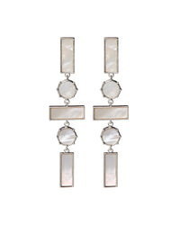 Mother of Pearl Mosaic Drop Earrings- Silver